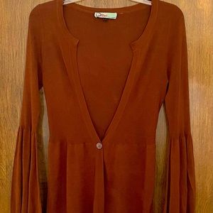 On Sunset Los Angeles silk blend brown balloon sleeves cardigan, size M cottage